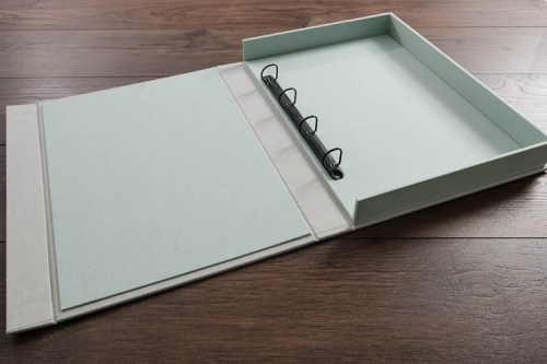 Custom Full Color Printing Hard Cardboard 3 Ring Binder With Business Card Pocket Handmade Paper File Folder